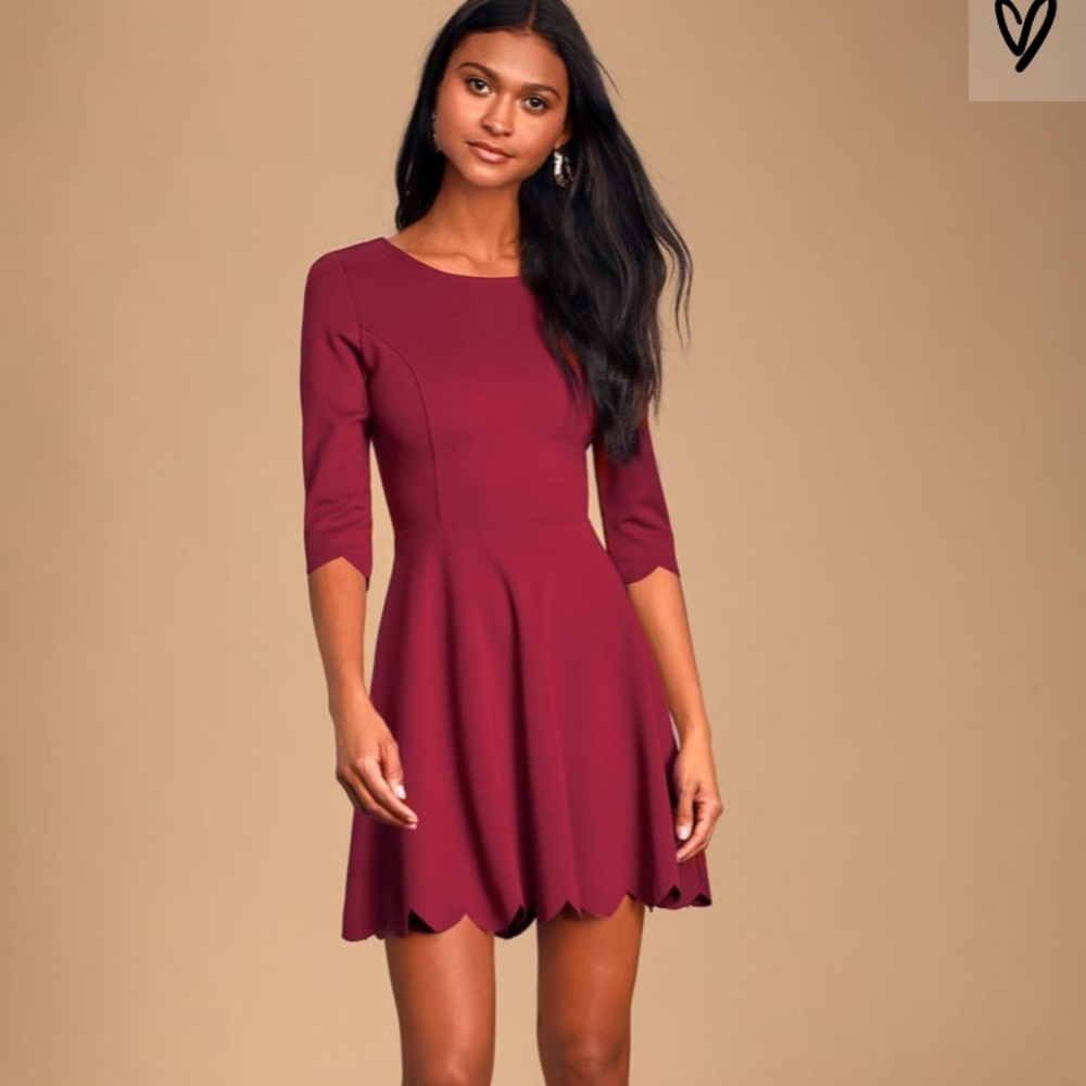 NEW Lulu’s Cumulonimbus Burgundy Skater Dress S